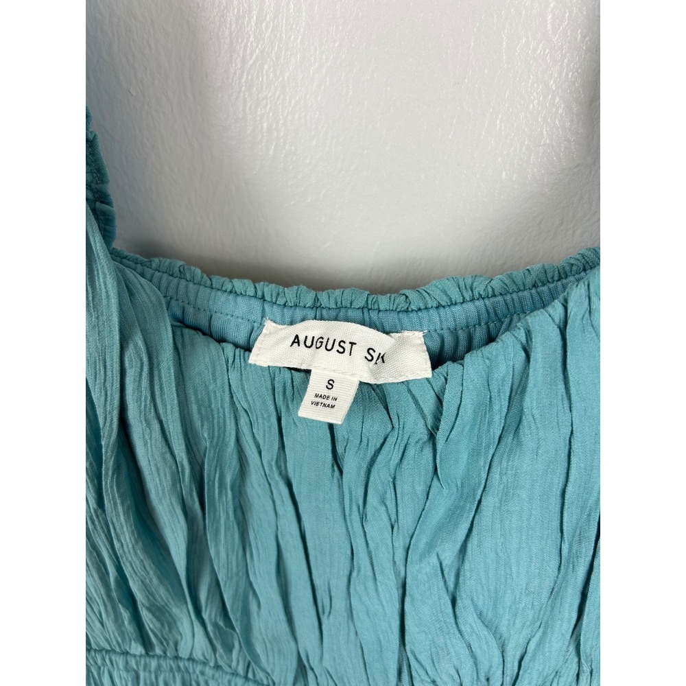 August Sky Maxi Dress Small Smocked Bodice Square Neck Milkmaid Teal Blue - Picture 4 of 9